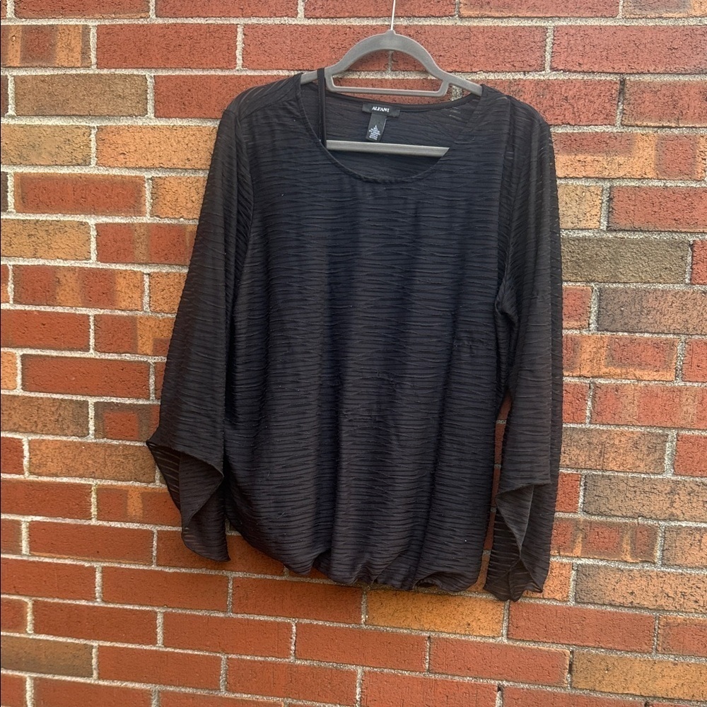 Alfani Black Textured Long Sleeve Blouse